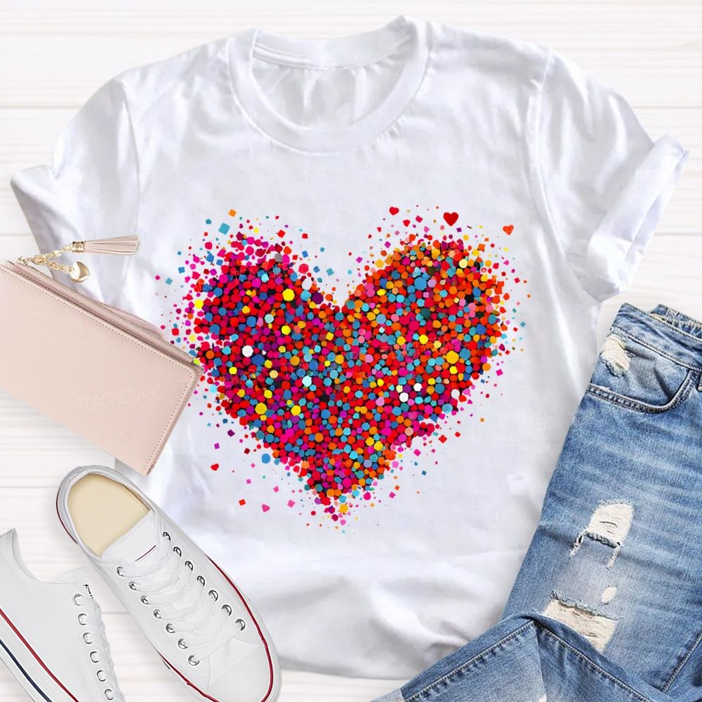 Confetti Heart Valentines Day Teacher T-Shirt
