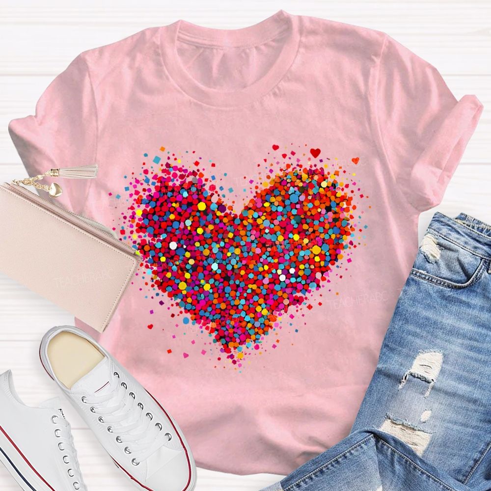 Confetti Heart Valentines Day Teacher T-Shirt