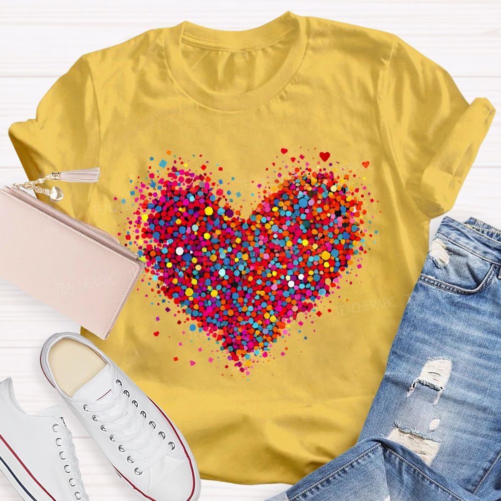 Confetti Heart Valentines Day Teacher T-Shirt