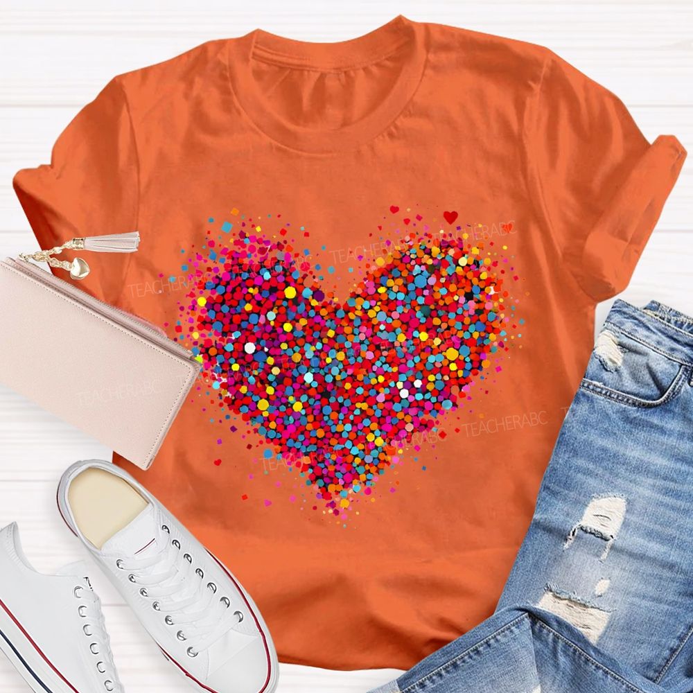 Confetti Heart Valentines Day Teacher T-Shirt