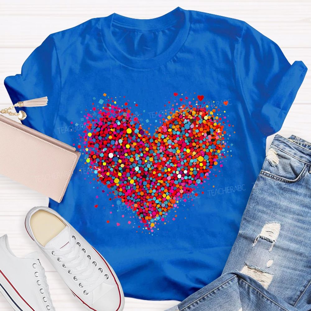 Confetti Heart Valentines Day Teacher T-Shirt