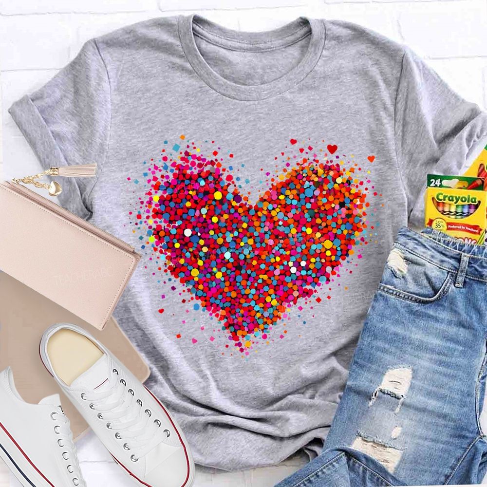 Confetti Heart Valentines Day Teacher T-Shirt