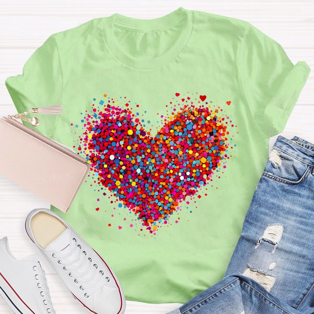 Confetti Heart Valentines Day Teacher T-Shirt