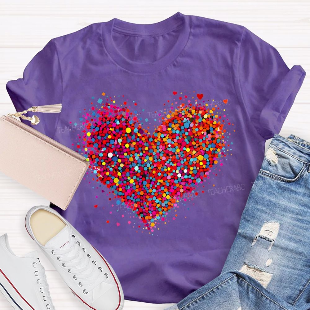 Confetti Heart Valentines Day Teacher T-Shirt