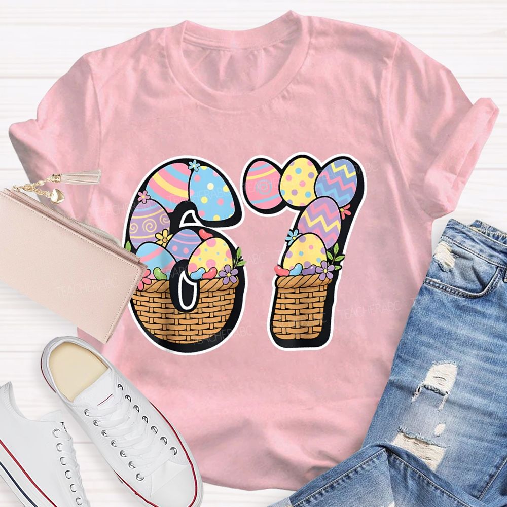 Numbers 6 And 7 Flower Basket Fonts Math Teacher T-shirt