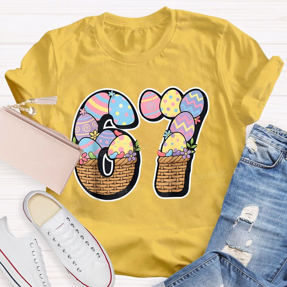 Numbers 6 And 7 Flower Basket Fonts Math Teacher T-shirt