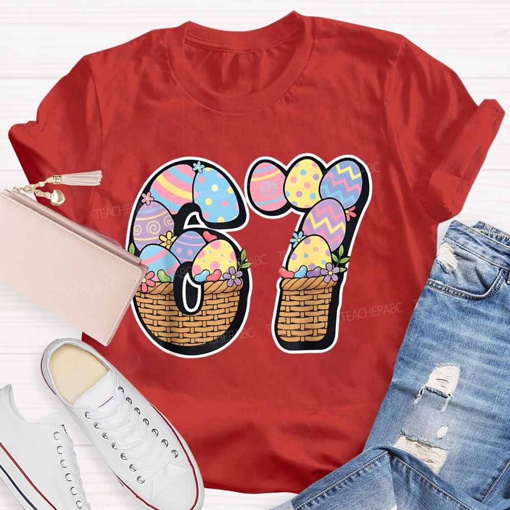 Numbers 6 And 7 Flower Basket Fonts Math Teacher T-shirt
