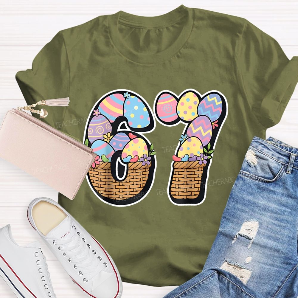 Numbers 6 And 7 Flower Basket Fonts Math Teacher T-shirt