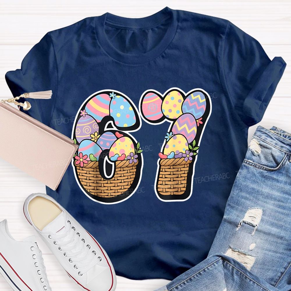 Numbers 6 And 7 Flower Basket Fonts Math Teacher T-shirt