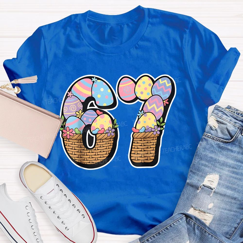 Numbers 6 And 7 Flower Basket Fonts Math Teacher T-shirt