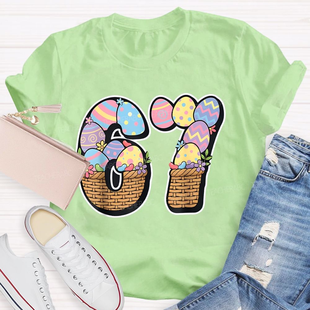 Numbers 6 And 7 Flower Basket Fonts Math Teacher T-shirt