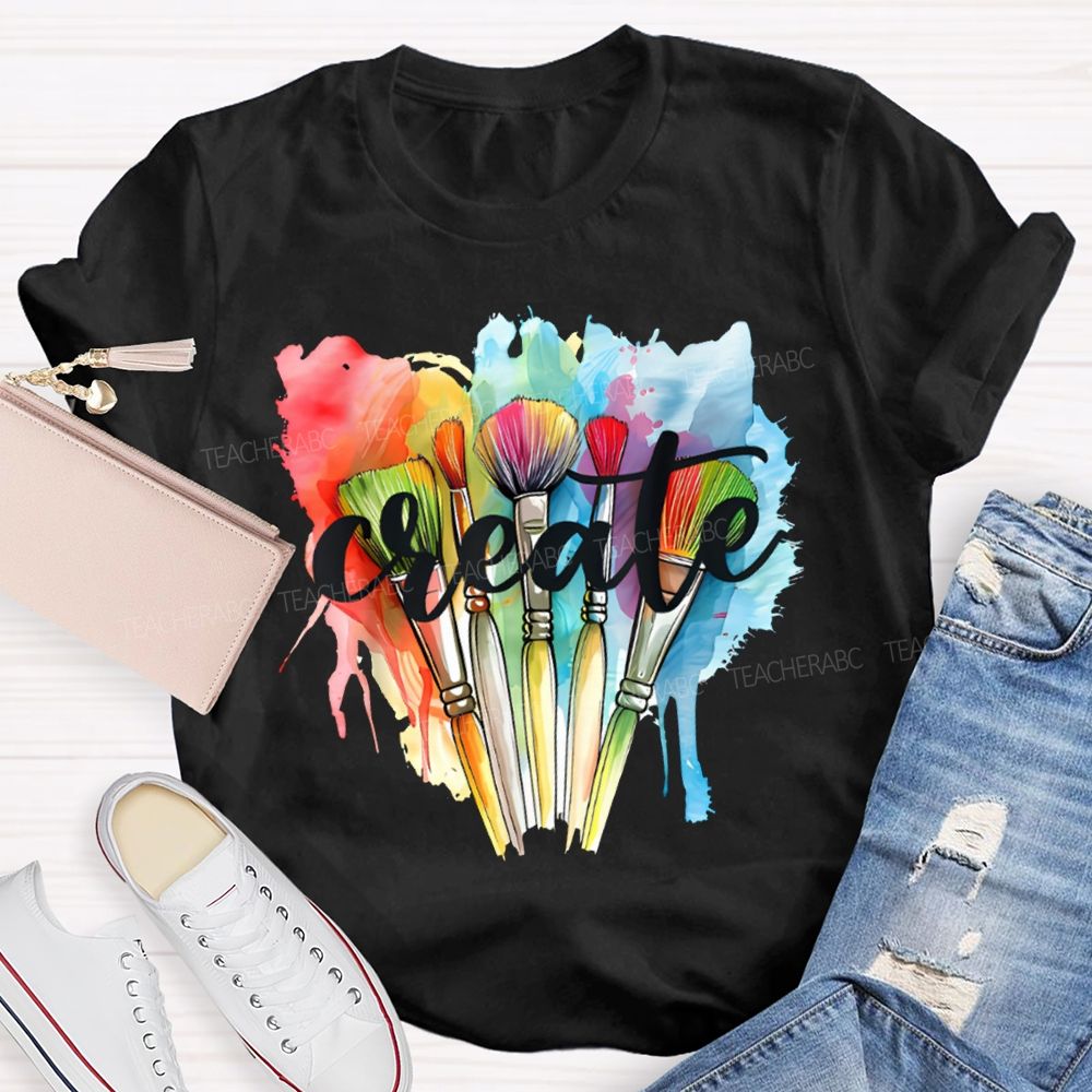 Create Colorful Tie-Dye Prints And Paintbrushes Art Teacher T-shirt