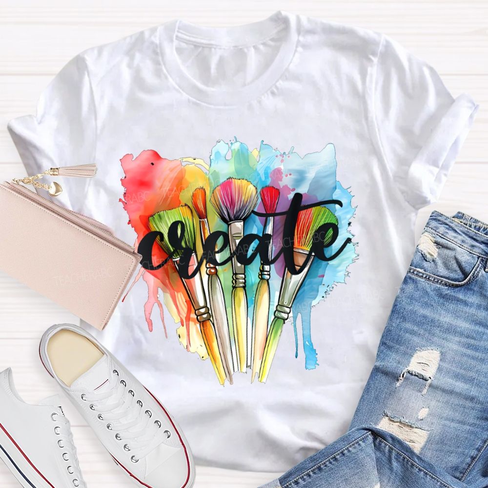 Create Colorful Tie-Dye Prints And Paintbrushes Art Teacher T-shirt