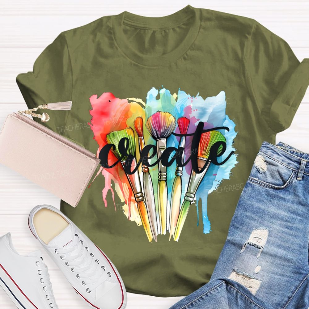 Create Colorful Tie-Dye Prints And Paintbrushes Art Teacher T-shirt