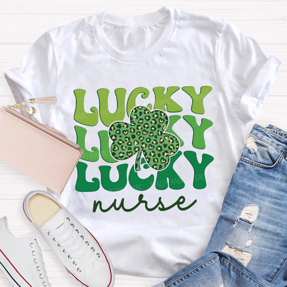 Lucky Nurse Leopard Print Clover And Colorful Font T-shirt