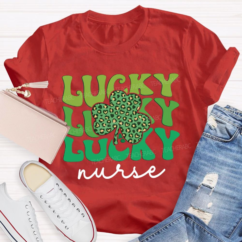 Lucky Nurse Leopard Print Clover And Colorful Font T-shirt