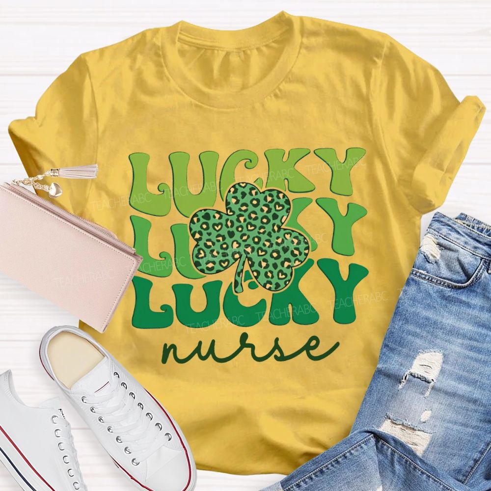 Lucky Nurse Leopard Print Clover And Colorful Font T-shirt