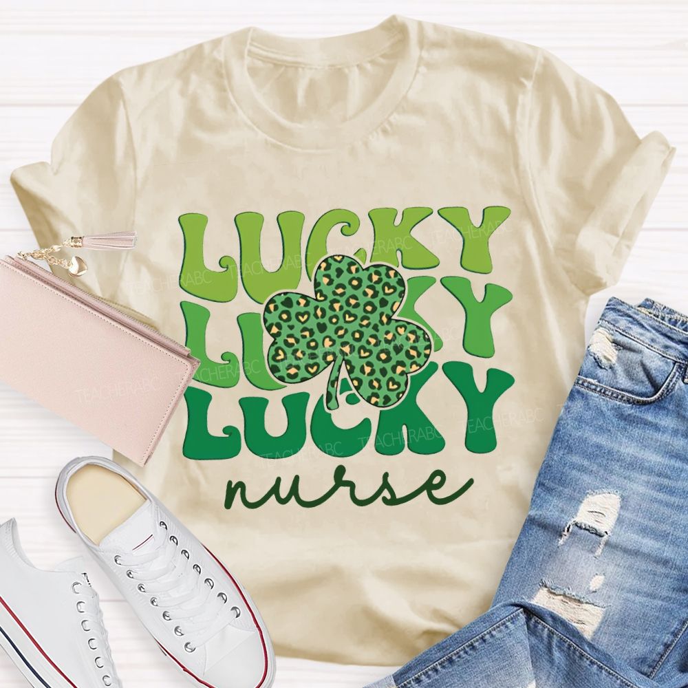 Lucky Nurse Leopard Print Clover And Colorful Font T-shirt