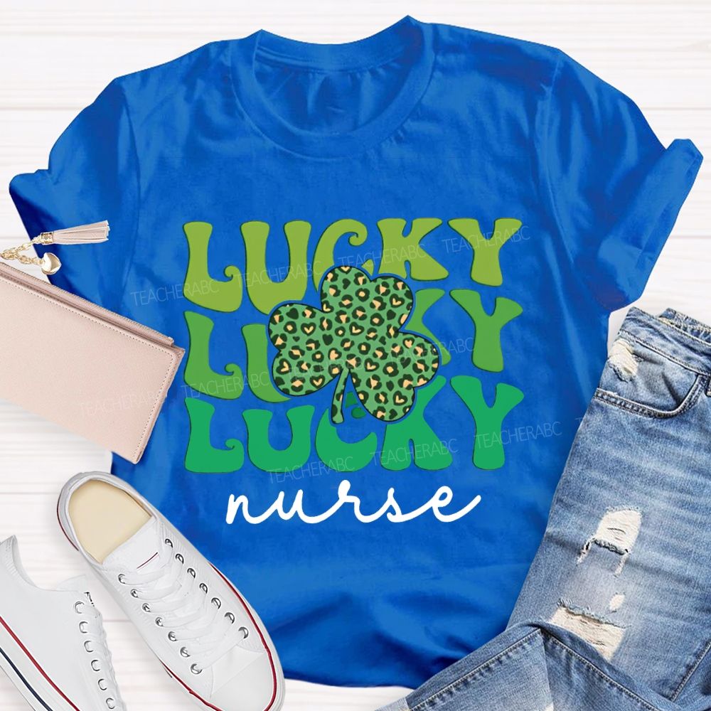 Lucky Nurse Leopard Print Clover And Colorful Font T-shirt
