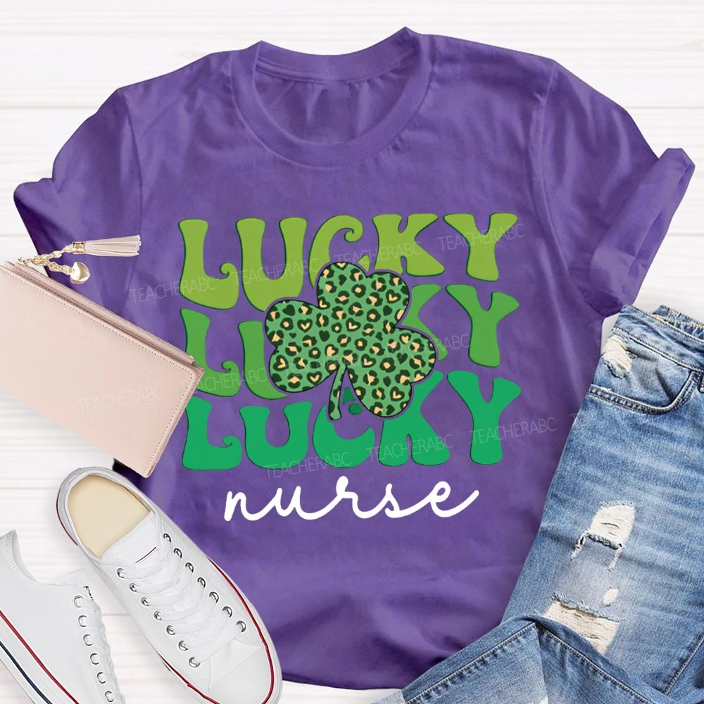 Lucky Nurse Leopard Print Clover And Colorful Font T-shirt