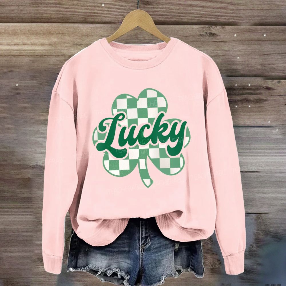Lucky Checked Clover Saint Patrick'S Day Sweatshirt