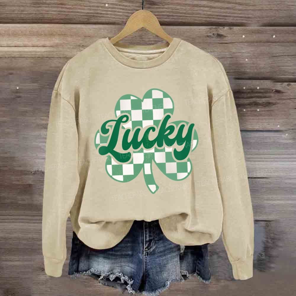 Lucky Checked Clover Saint Patrick'S Day Sweatshirt