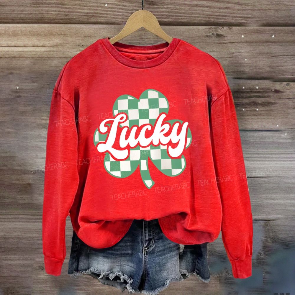 Lucky Checked Clover Saint Patrick'S Day Sweatshirt