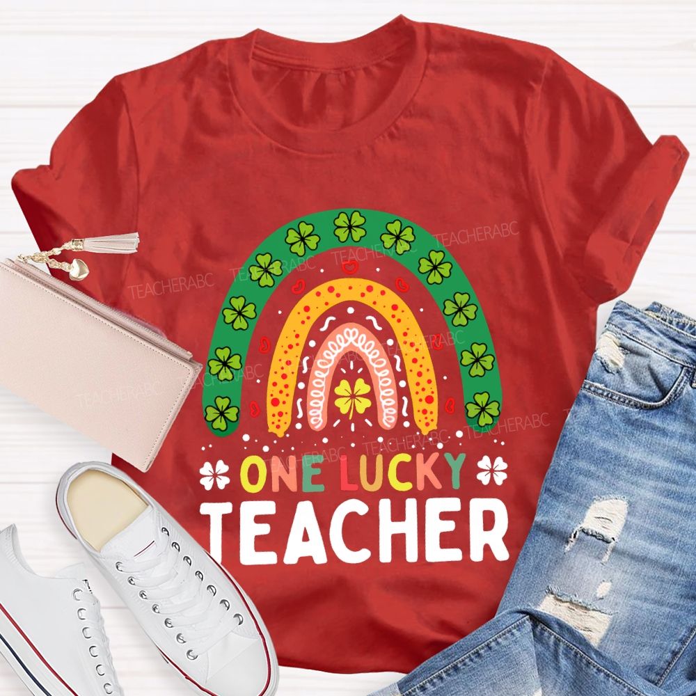 One Lucky Teacher Four-Leaf Clover And Colorful Fonts Teacher T-shirt