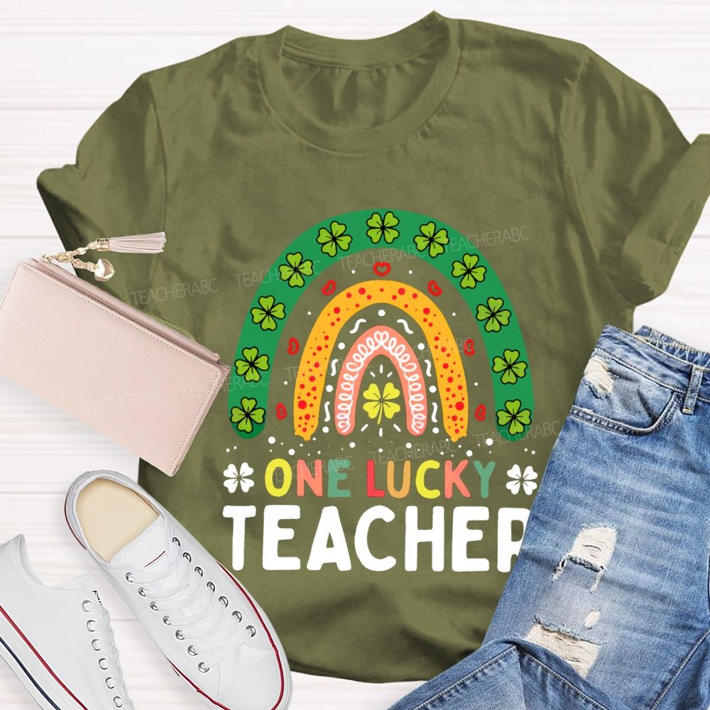 One Lucky Teacher Four-Leaf Clover And Colorful Fonts Teacher T-shirt