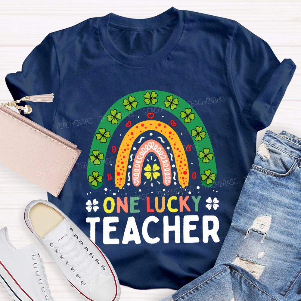 One Lucky Teacher Four-Leaf Clover And Colorful Fonts Teacher T-shirt
