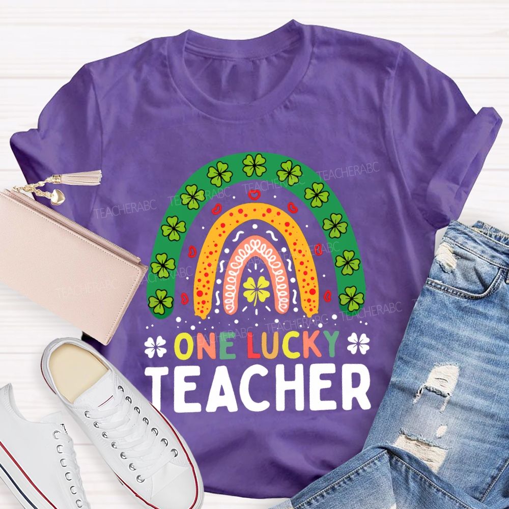One Lucky Teacher Four-Leaf Clover And Colorful Fonts Teacher T-shirt