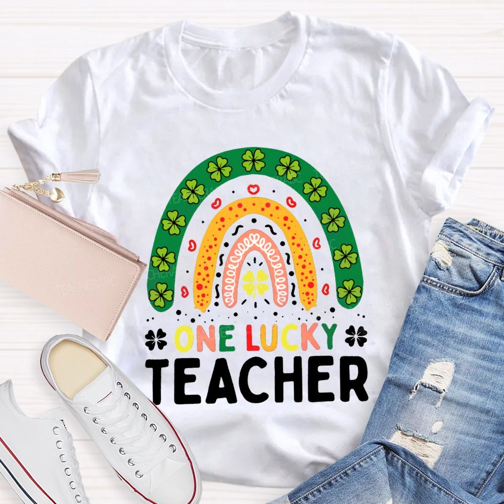 One Lucky Teacher Four-Leaf Clover And Colorful Fonts Teacher T-shirt