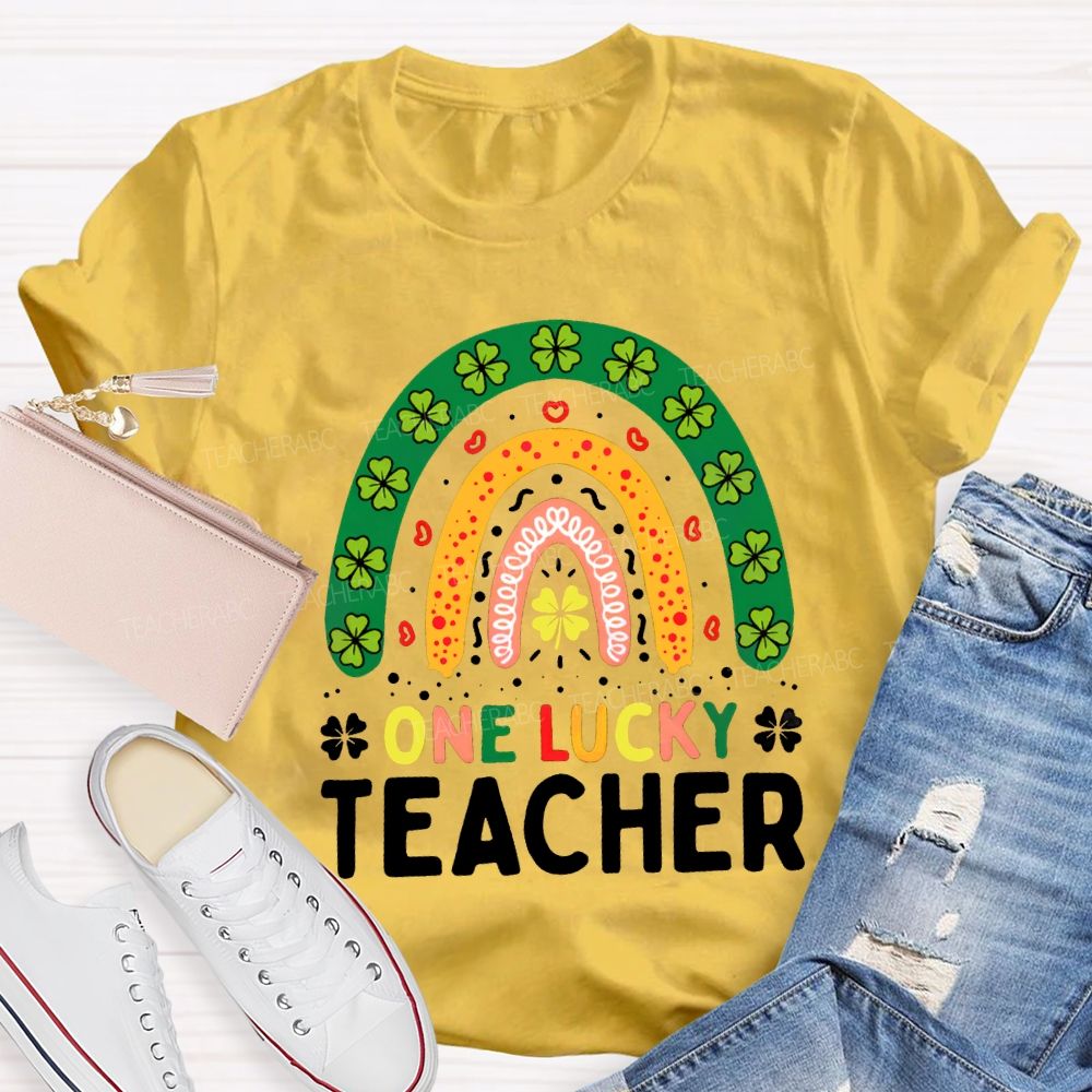 One Lucky Teacher Four-Leaf Clover And Colorful Fonts Teacher T-shirt