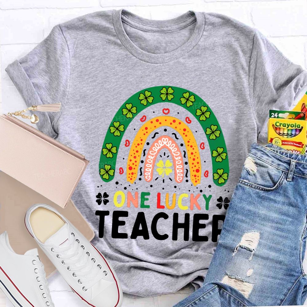 One Lucky Teacher Four-Leaf Clover And Colorful Fonts Teacher T-shirt