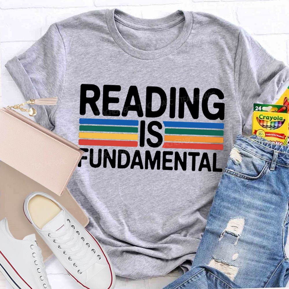 Reading Is Fundamental Colored Lines Teacher T-shirt