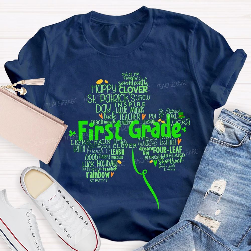 Personalized Grade Happy Clover Inspire Little Minds Luck Teacher T-shirt