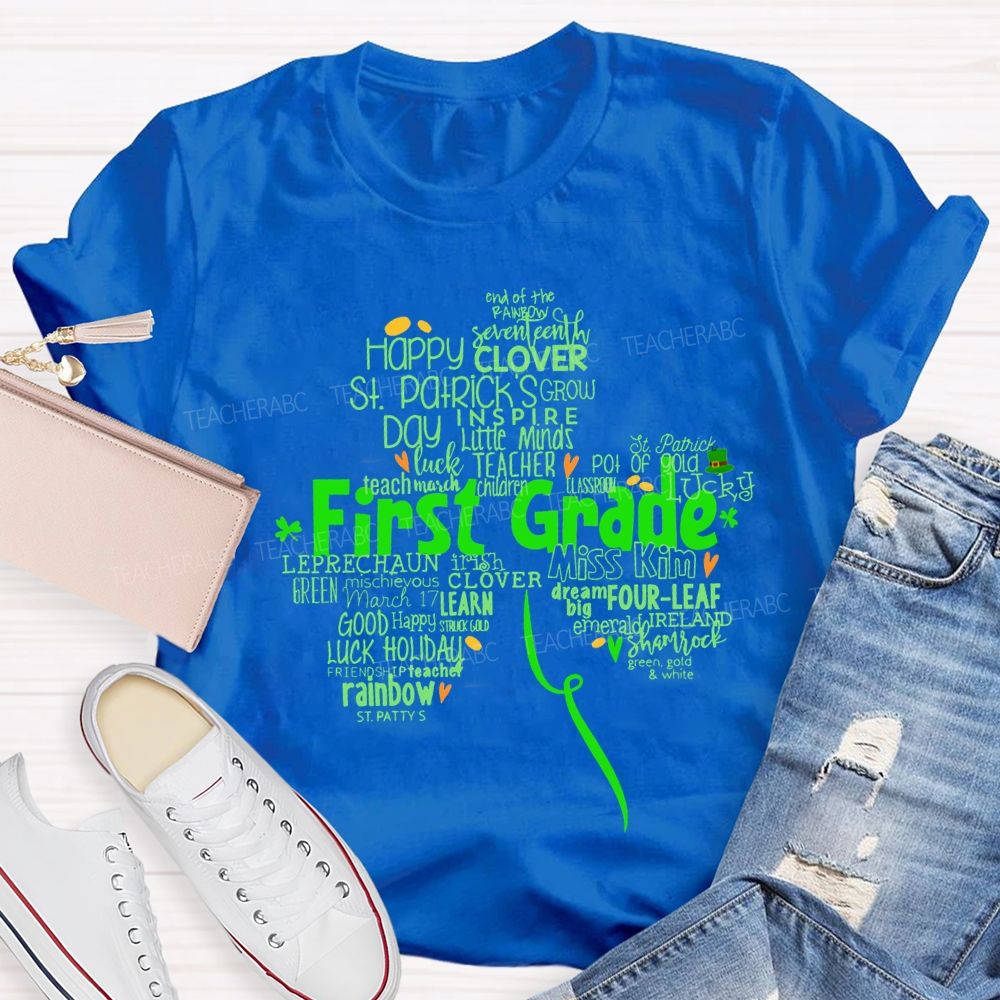 Personalized Grade Happy Clover Inspire Little Minds Luck Teacher T-shirt
