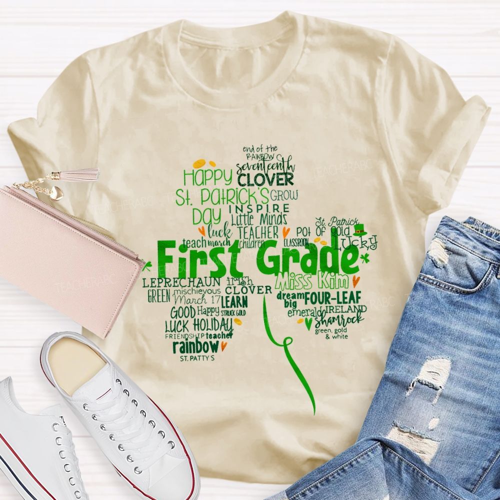 Personalized Grade Happy Clover Inspire Little Minds Luck Teacher T-shirt