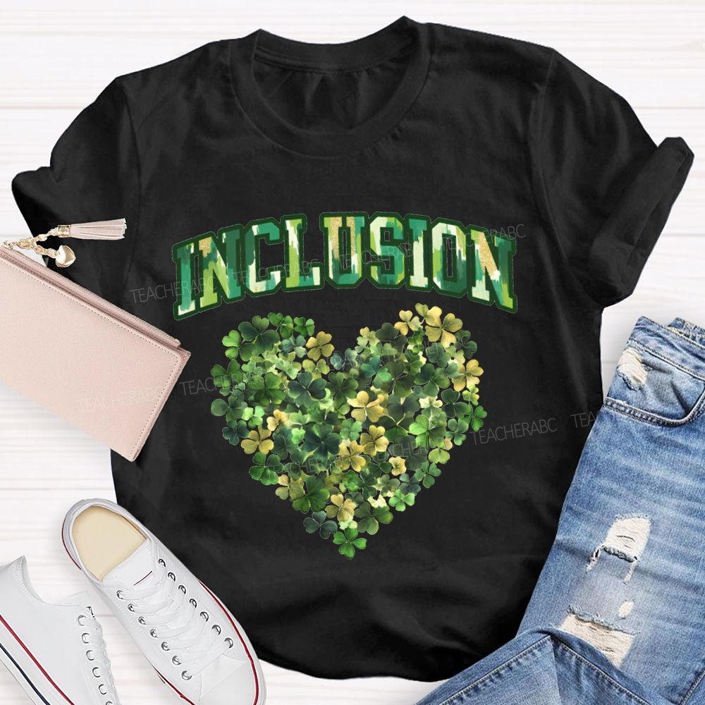 Inclusion Lucky Clover And Heart Print Special Education T-shirt