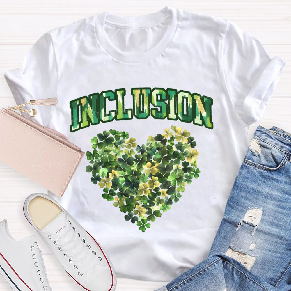Inclusion Lucky Clover And Heart Print Special Education T-shirt