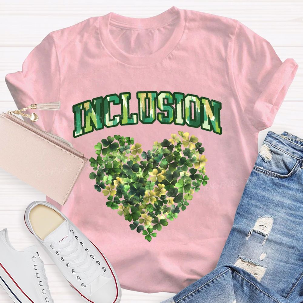 Inclusion Lucky Clover And Heart Print Special Education T-shirt