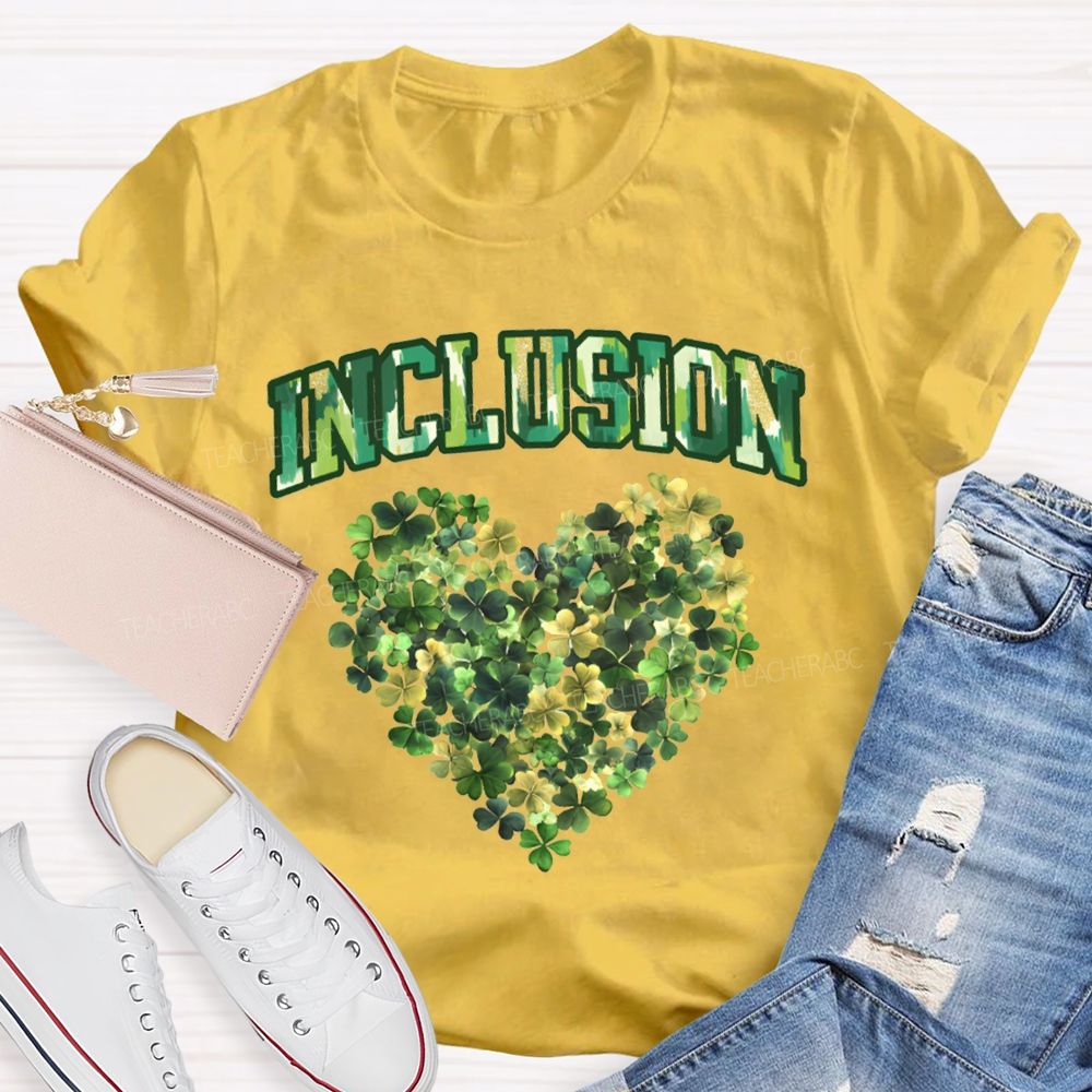 Inclusion Lucky Clover And Heart Print Special Education T-shirt