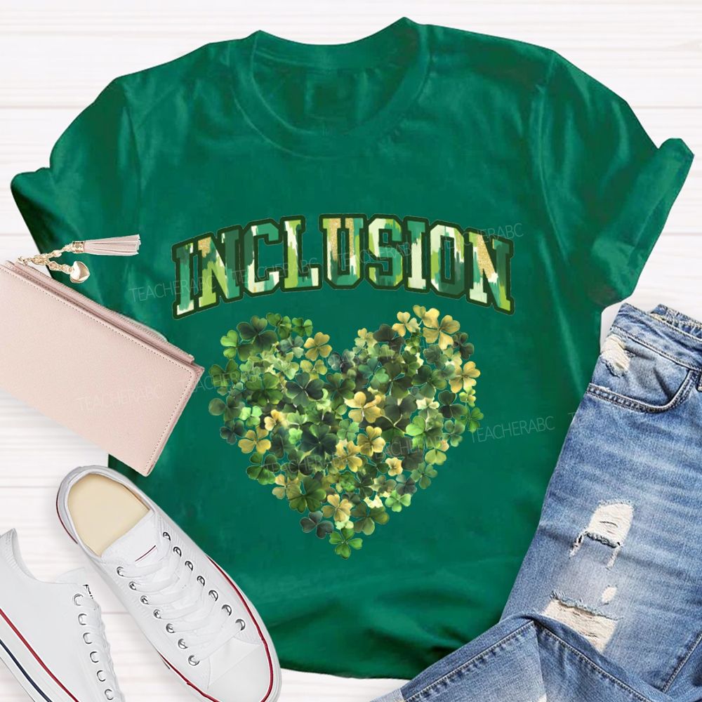 Inclusion Lucky Clover And Heart Print Special Education T-shirt