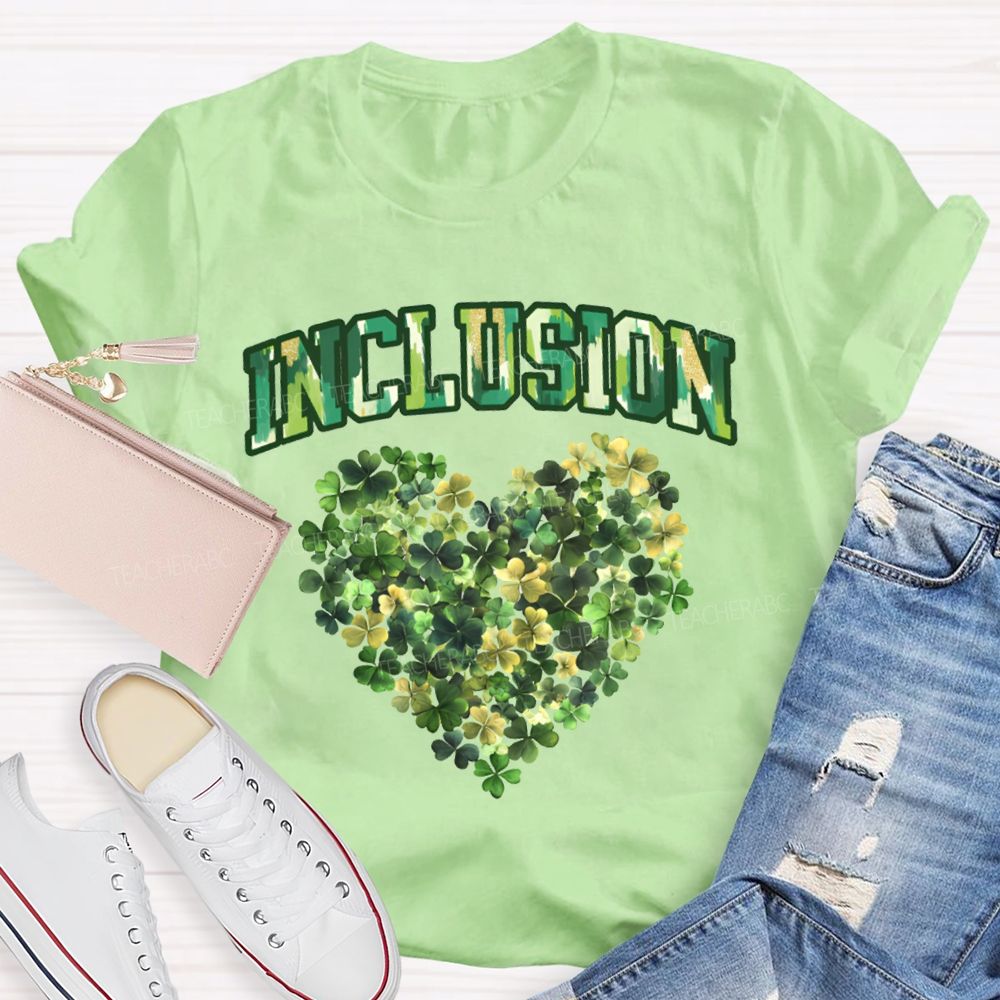 Inclusion Lucky Clover And Heart Print Special Education T-shirt