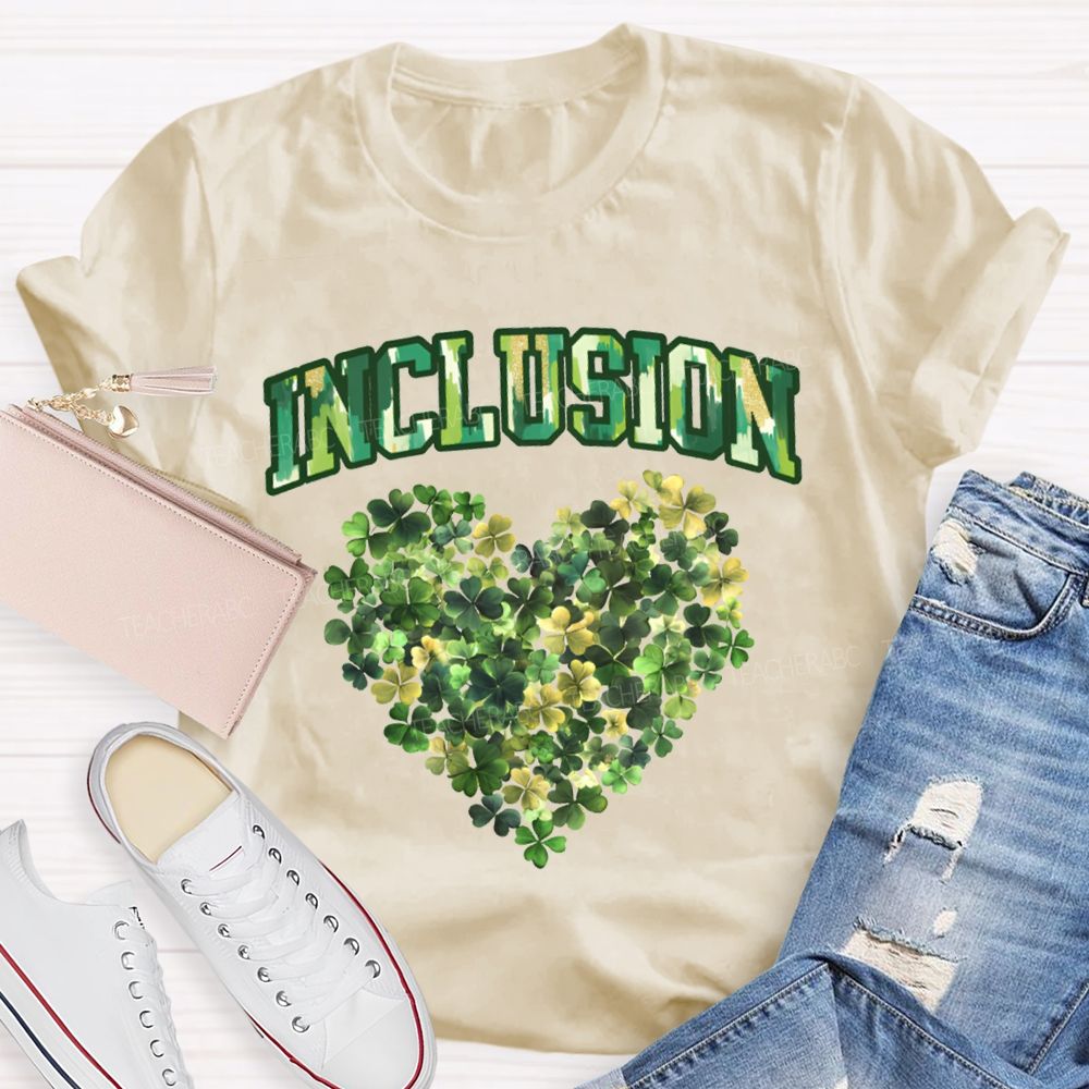 Inclusion Lucky Clover And Heart Print Special Education T-shirt