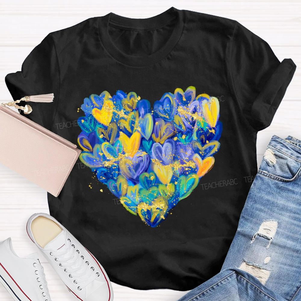 Brushstroke Heart Down Syndrome Awareness T-shirt