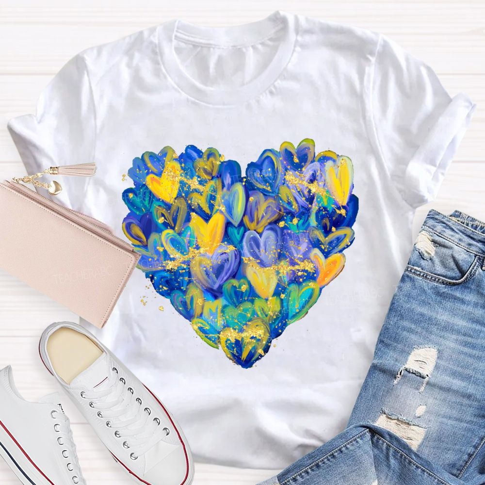 Brushstroke Heart Down Syndrome Awareness T-shirt