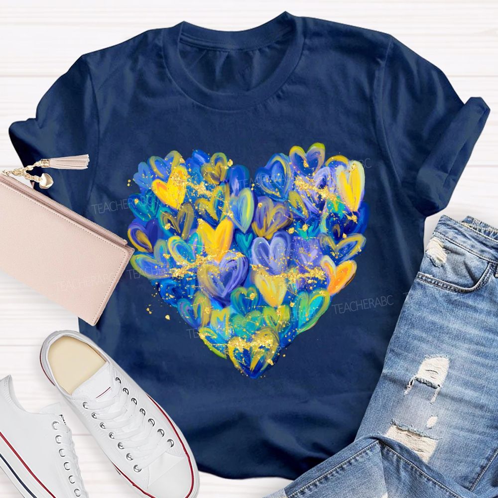 Brushstroke Heart Down Syndrome Awareness T-shirt