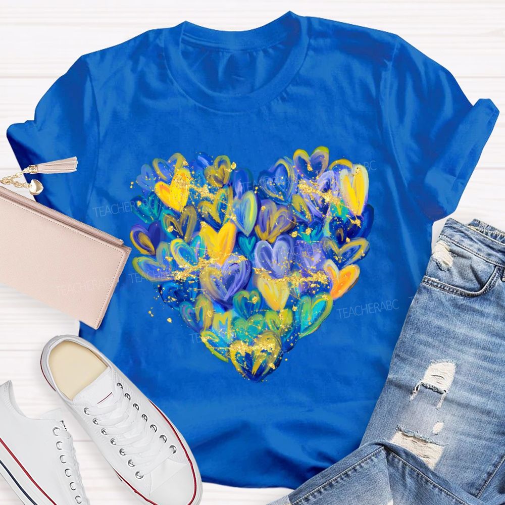 Brushstroke Heart Down Syndrome Awareness T-shirt