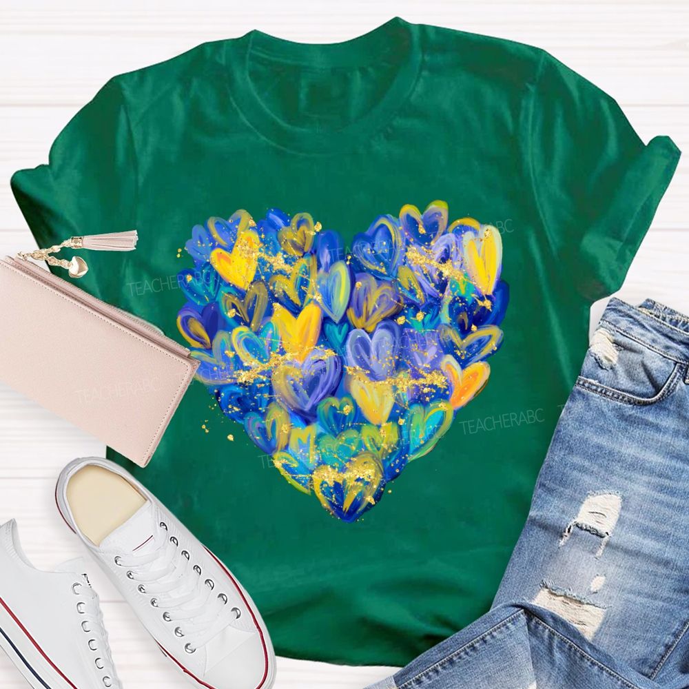 Brushstroke Heart Down Syndrome Awareness T-shirt